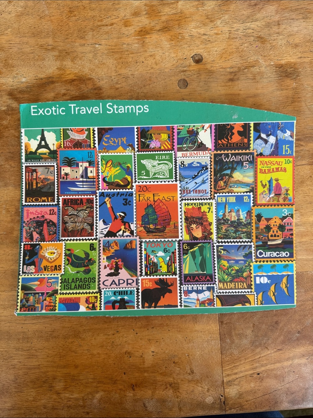 Exotic Travel Stamps 1000 pc Corner Piece puzzle *Used w/out box